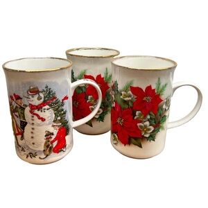 Vintage Porcelain Christmas Cups Set Of Three St George Fine Bone China